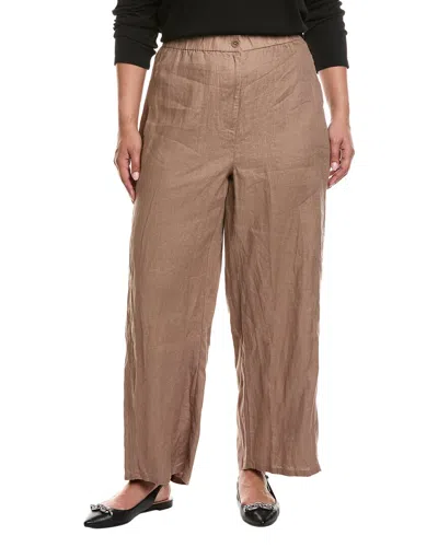 Eileen Fisher Plus Wide Linen Ankle Pant In Brown