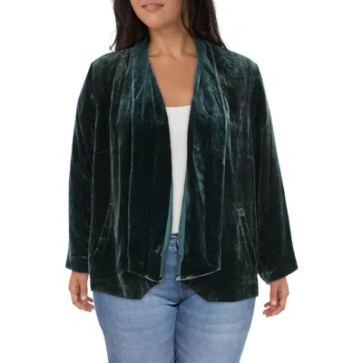 Eileen Fisher Plus Womens Velvet Drapey Open-front Blazer In Green