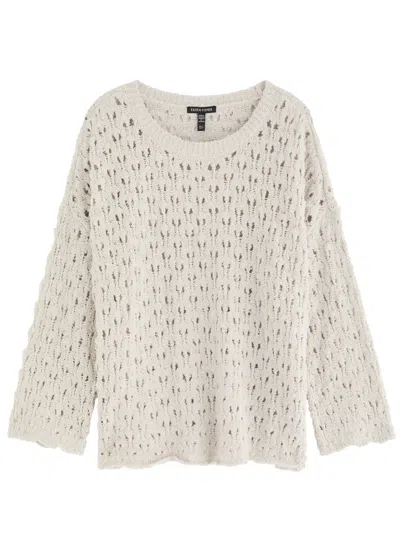 Eileen Fisher Pointelle-knit Cotton-blend Jumper In Off White