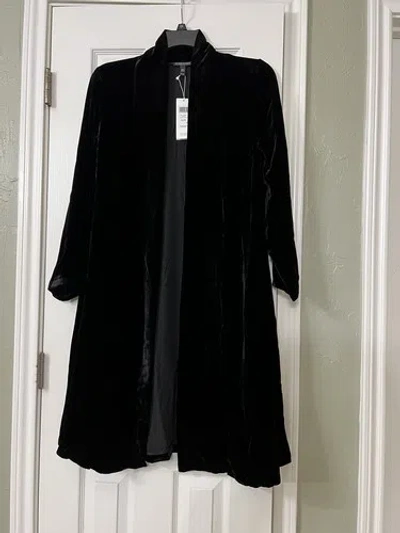 Pre-owned Eileen Fisher Pp $438  Black Velvet Shawl Collar Long Jacket Coat