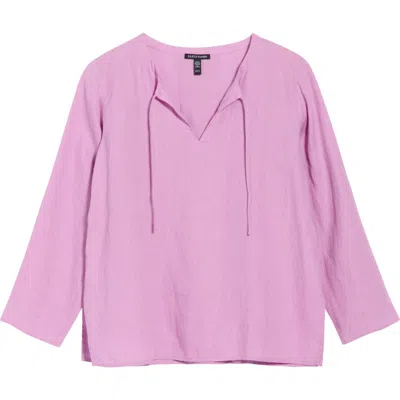 Eileen Fisher Princess Sleeve Linen Top In Purple