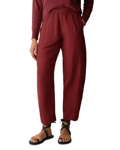 Eileen Fisher Puckered Linen Stripe Ankle Lantern Pants In Brown