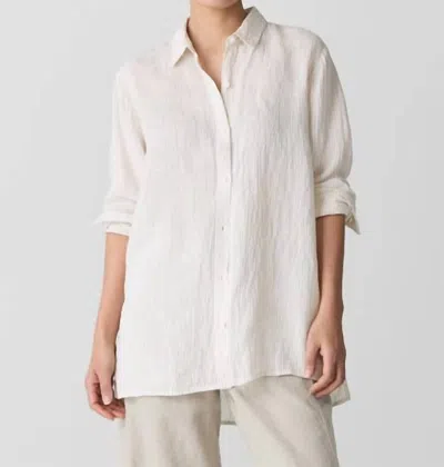 Eileen Fisher Classic Collar Organic Linen Long Sleeve Button-up Shirt In Chalk
