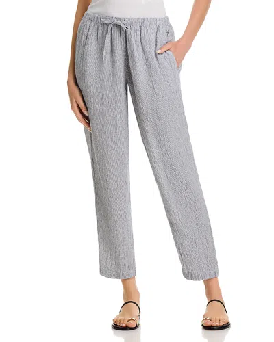Eileen Fisher Puckered Linen Tapered Ankle Pants In Gray