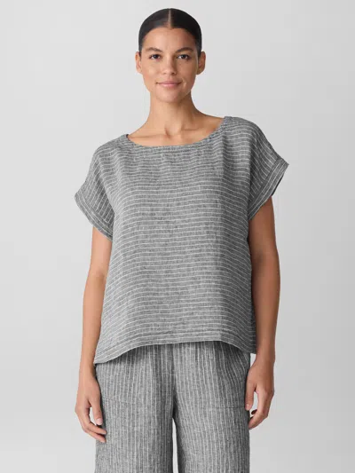 Eileen Fisher Puckered Organic Linen Ballet Neck Top In Gray