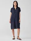 Eileen Fisher Puckered Organic Linen Classic Collar Dress In Blue