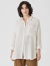 Eileen Fisher Puckered Organic Linen Classic Collar Long Shirt In White