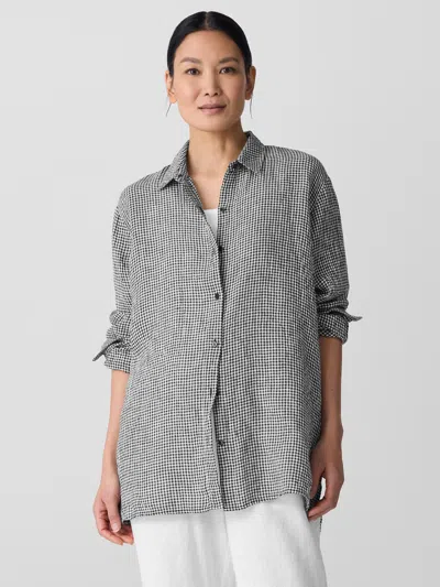 Eileen Fisher Puckered Organic Linen Classic Collar Shirt In Gray