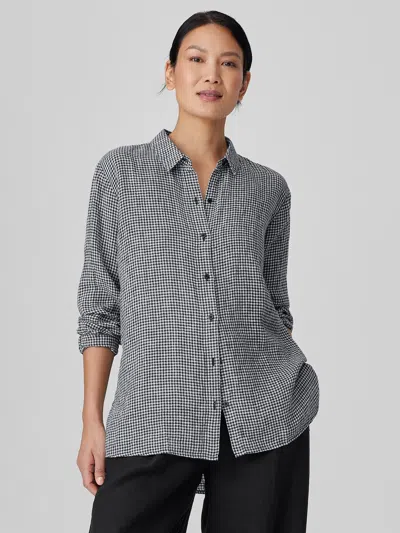 Eileen Fisher Puckered Organic Linen Classic Collar Shirt In Multi