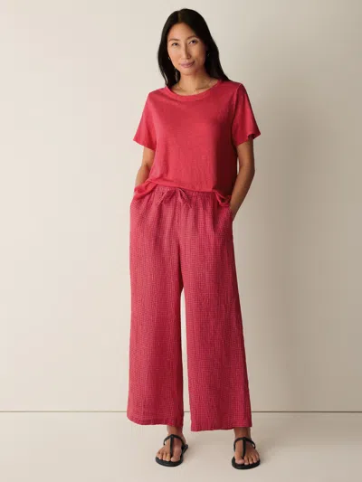 Eileen Fisher Puckered Organic Linen Grid Wide-leg Pant In Red