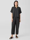 Eileen Fisher Puckered Organic Linen Lantern Pant In Black