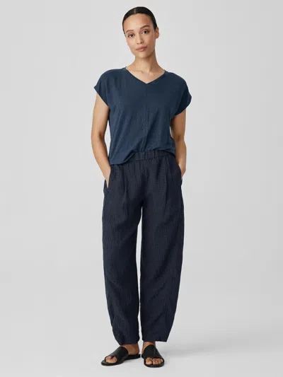 Eileen Fisher Puckered Organic Linen Lantern Pant In Blue