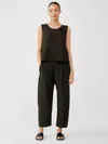Eileen Fisher Puckered Organic Linen Lantern Pant In Black