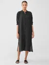 Eileen Fisher Puckered Organic Linen Long Shirtdress In Black