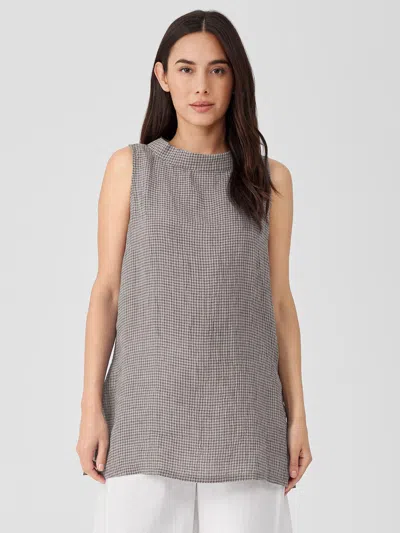 Eileen Fisher Puckered Organic Linen Mock Neck Top In Gray