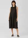 Eileen Fisher Puckered Organic Linen Pleated Dress In Black
