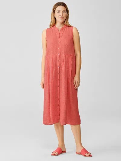 Eileen Fisher Puckered Organic Linen Pleated Dress In Green