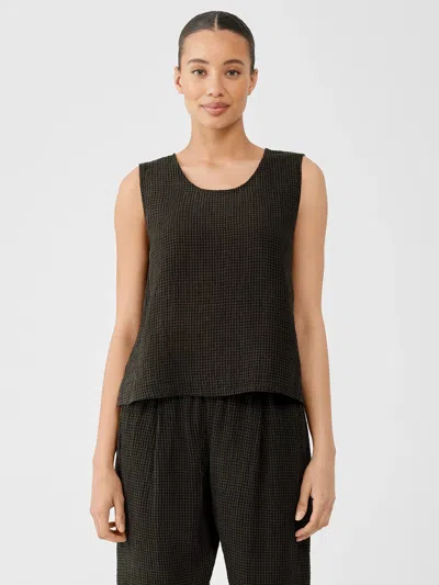 Eileen Fisher Puckered Organic Linen Scoop Neck Tank In Green