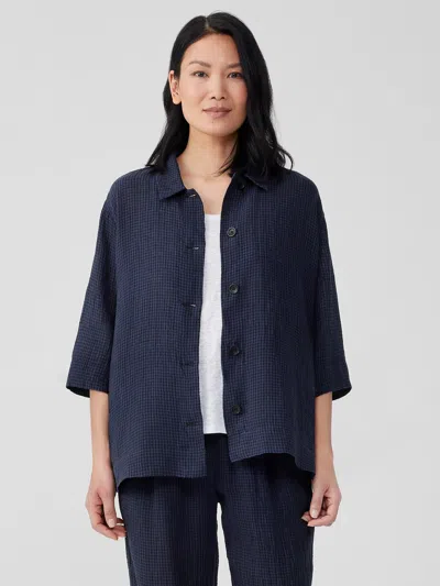 Eileen Fisher Puckered Organic Linen Shirt Jacket In Black