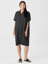 Eileen Fisher Puckered Organic Linen Shirtdress In Black