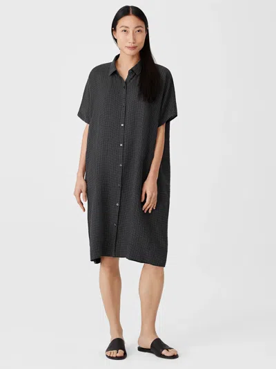 Eileen Fisher Puckered Organic Linen Shirtdress In Black