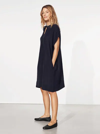 Eileen Fisher Puckered Organic Linen Shirtdress In Black