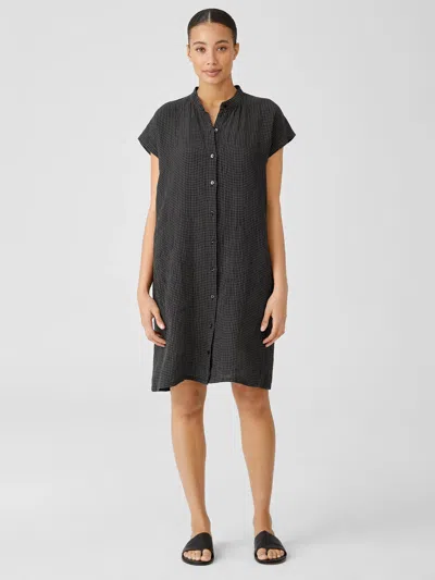 Eileen Fisher Puckered Organic Linen Shirtdress In Blue
