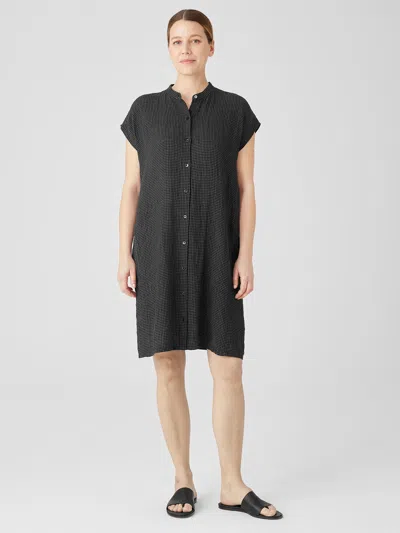 Eileen Fisher Puckered Organic Linen Shirtdress In Black