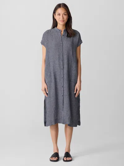 Eileen Fisher Puckered Organic Linen Shirtdress In Multi