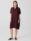 Eileen Fisher Puckered Organic Linen Shirtdress In Red