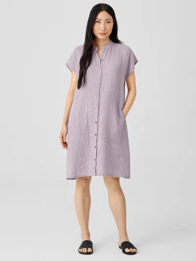 Eileen Fisher Puckered Organic Linen Shirtdress In Purple