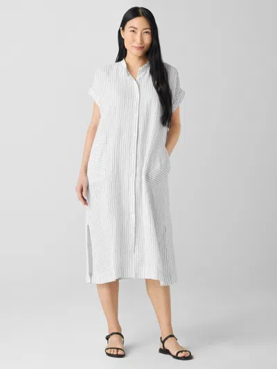 Eileen Fisher Puckered Organic Linen Shirtdress In White