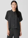 Eileen Fisher Puckered Organic Linen Short-sleeve Shirt In Black