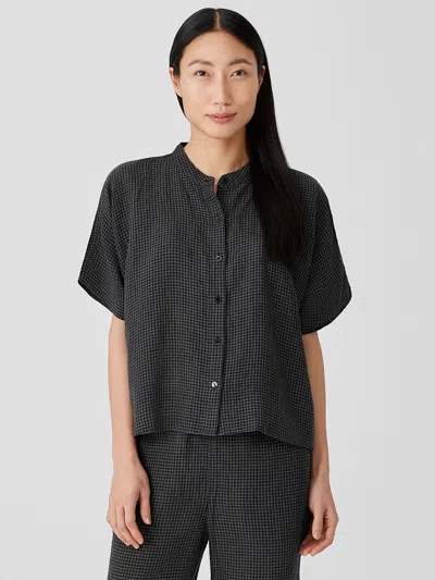 Eileen Fisher Puckered Organic Linen Short-sleeve Shirt In Black
