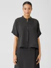 Eileen Fisher Puckered Organic Linen Short-sleeve Shirt In Black