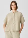 Eileen Fisher Puckered Organic Linen Short-sleeve Shirt In Neutral