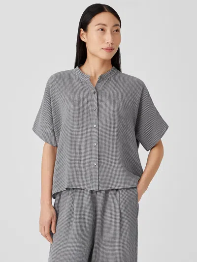 Eileen Fisher Puckered Organic Linen Short-sleeve Shirt In Gray