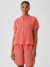 Eileen Fisher Puckered Organic Linen Short-sleeve Shirt In Pink