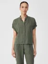 Eileen Fisher Puckered Organic Linen Short-sleeve Shirt In Green