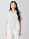Eileen Fisher Puckered Organic Linen Short-sleeve Shirt In Multi
