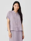 Eileen Fisher Puckered Organic Linen Short-sleeve Shirt In Purple