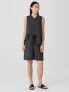 Eileen Fisher Puckered Organic Linen Shorts In Gray