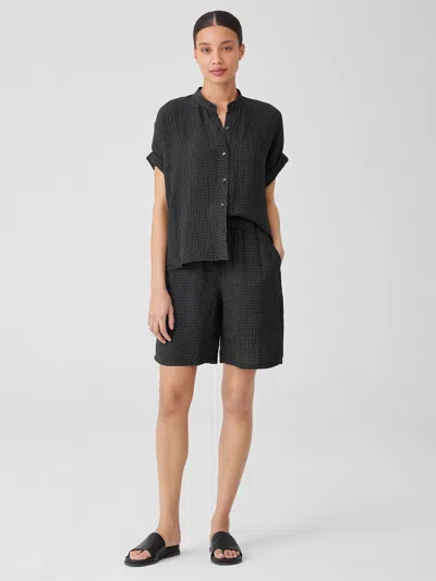 Eileen Fisher Puckered Organic Linen Shorts In Black