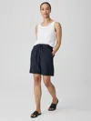 Eileen Fisher Puckered Organic Linen Shorts In Blue
