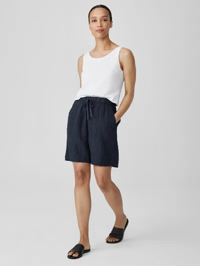 Eileen Fisher Puckered Organic Linen Shorts In Blue