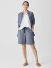 Eileen Fisher Puckered Organic Linen Shorts In Blue