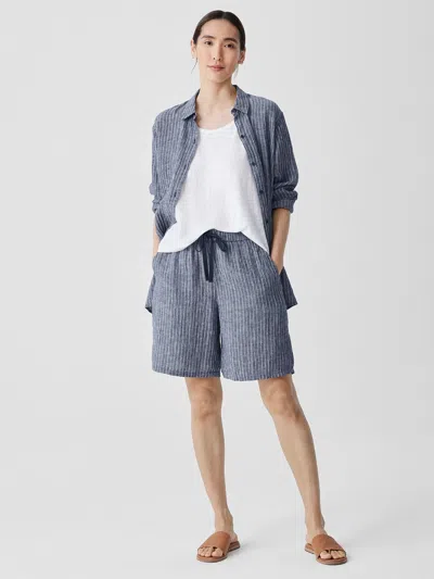 Eileen Fisher Puckered Organic Linen Shorts In Blue