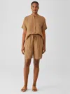Eileen Fisher Puckered Organic Linen Shorts In Brown