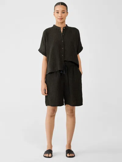 Eileen Fisher Puckered Organic Linen Shorts In Blue