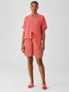Eileen Fisher Puckered Organic Linen Shorts In Pink